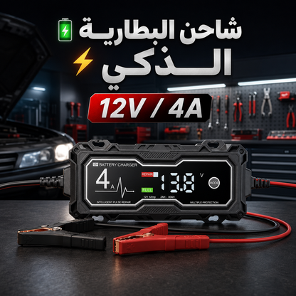 🔋⚡ شاحن البطارية الذكي 12V / 4A مع شاشة LCD ووضع الإصلاح بالنبضات